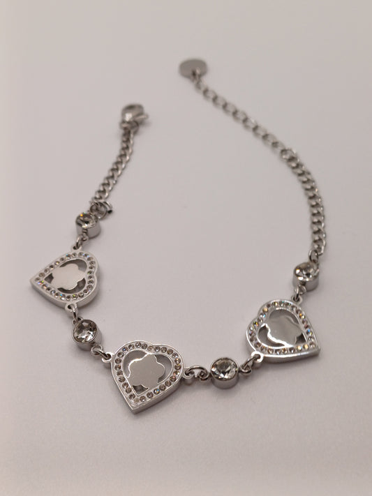 Braccialetto cuore con fiore silver
