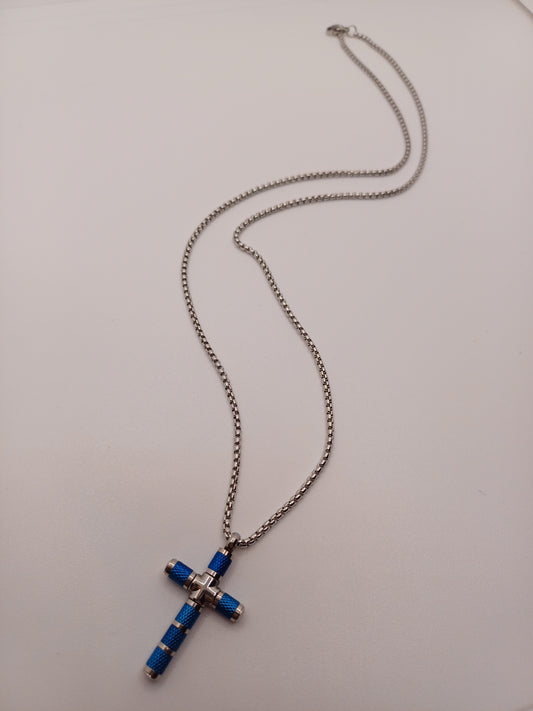Collana uomo croce azzurra