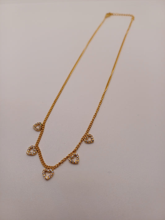 Collana cuori brillantini gold