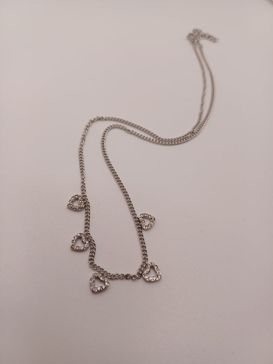 Collana cuori brillantini silver