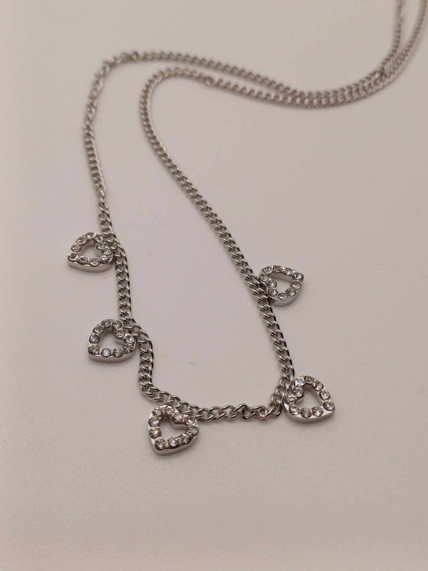 Collana cuori brillantini silver