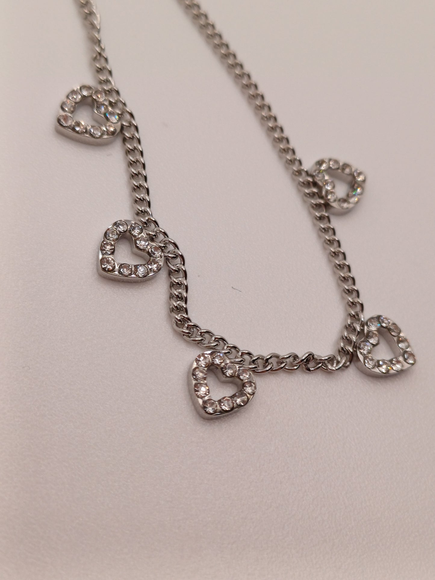 Collana cuori brillantini silver